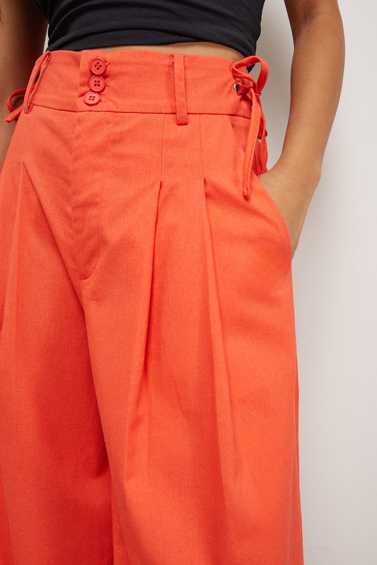 Warehouse Petite Linen Blend Tailored Trouser Orange image 4