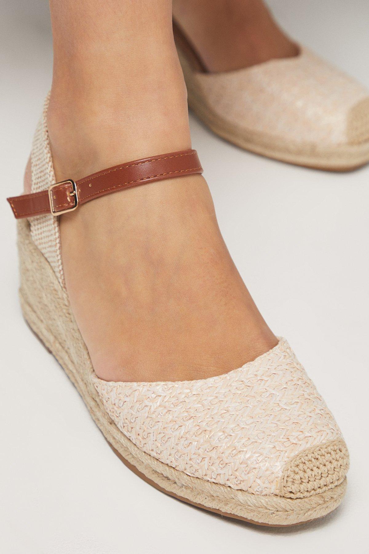 Dorothy Perkins Good For The Sole: Vaeloras Faux Suede Comfort Sock Closed Toe Medium Espadrille Wedge Sandals Beige image 4