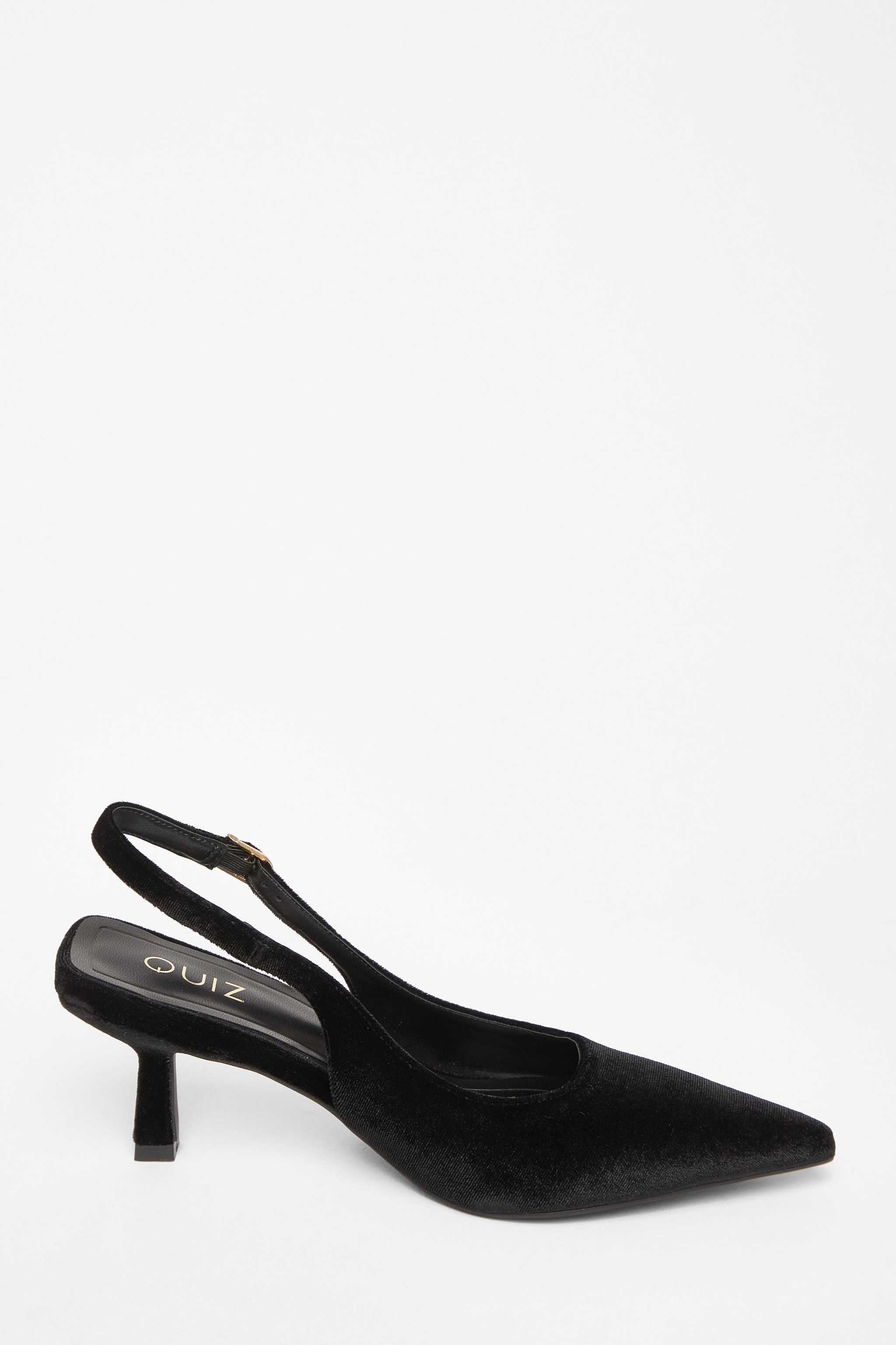 Quiz Black Velvet Slingback Court Heels image 5