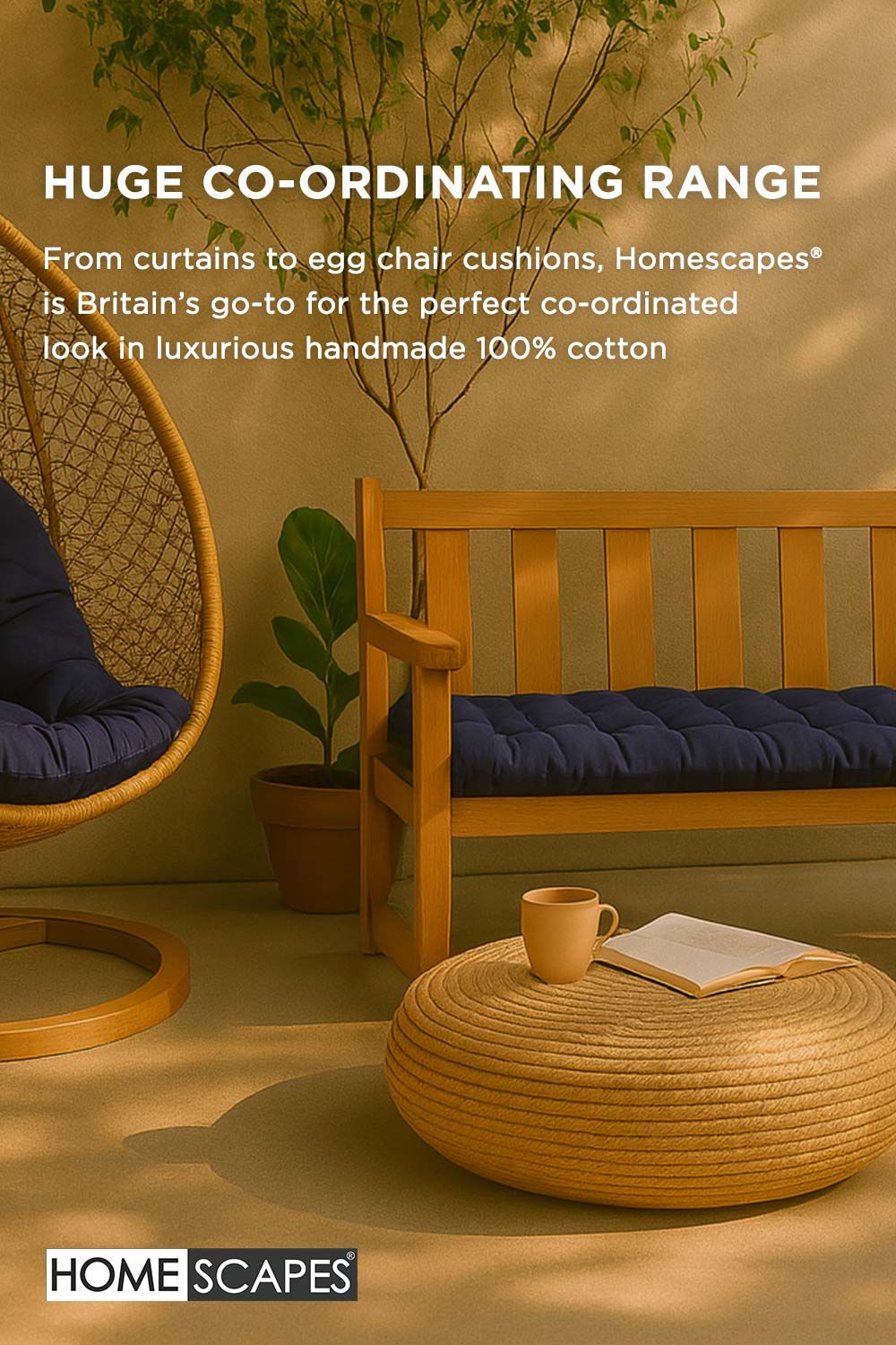 Homescapes Garden Bench Cushion Luxury 2 Seater Cotton Indoor Outdoor Pad, 108 x 42cm image 9