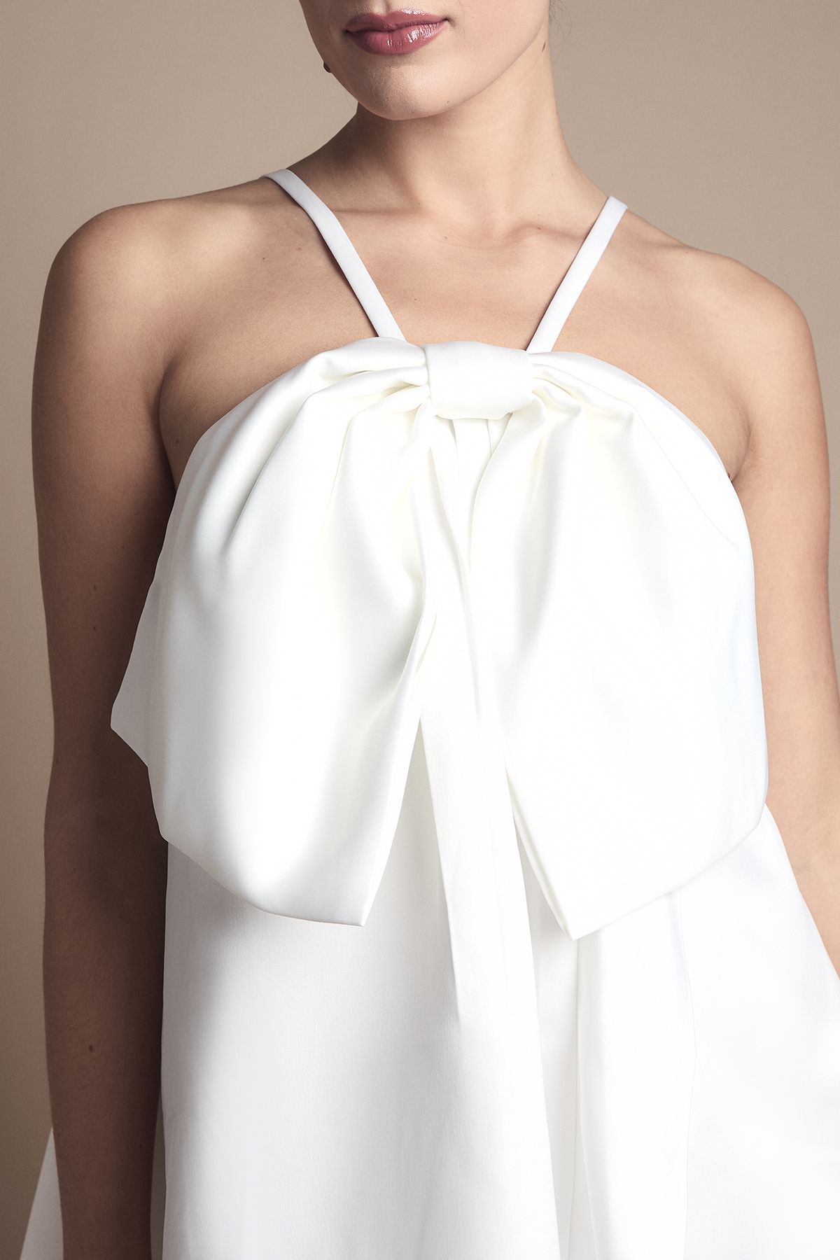 Coast Strappy Bow Detail Voluminous Mini Wedding Dress Ivory image 5