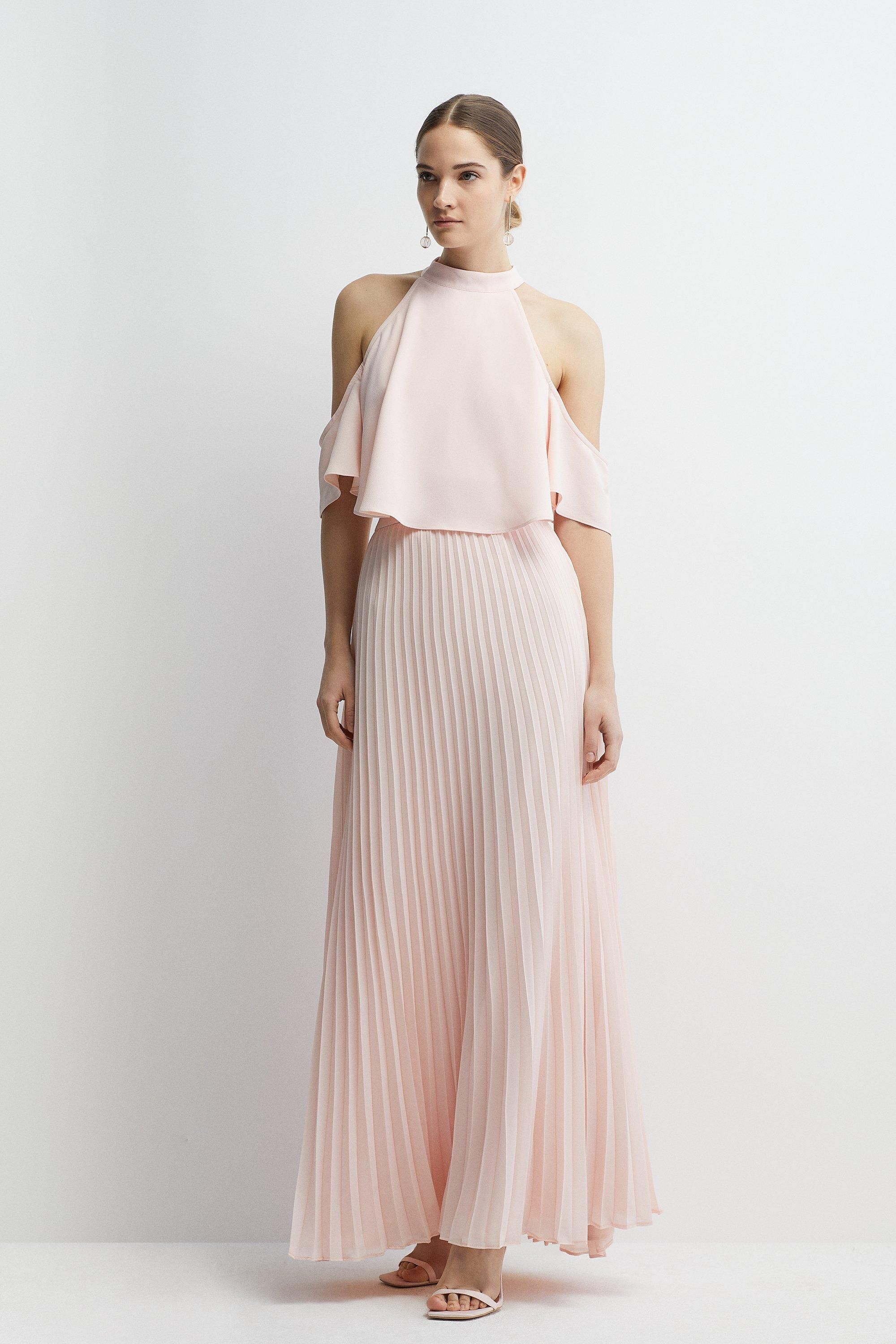 Coast Sunray Pleated Chiffon Bridesmaids Midi Skirt Blush image 5
