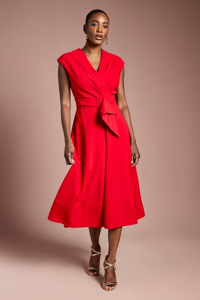 Coast Belted Crepe Dress Flame Red