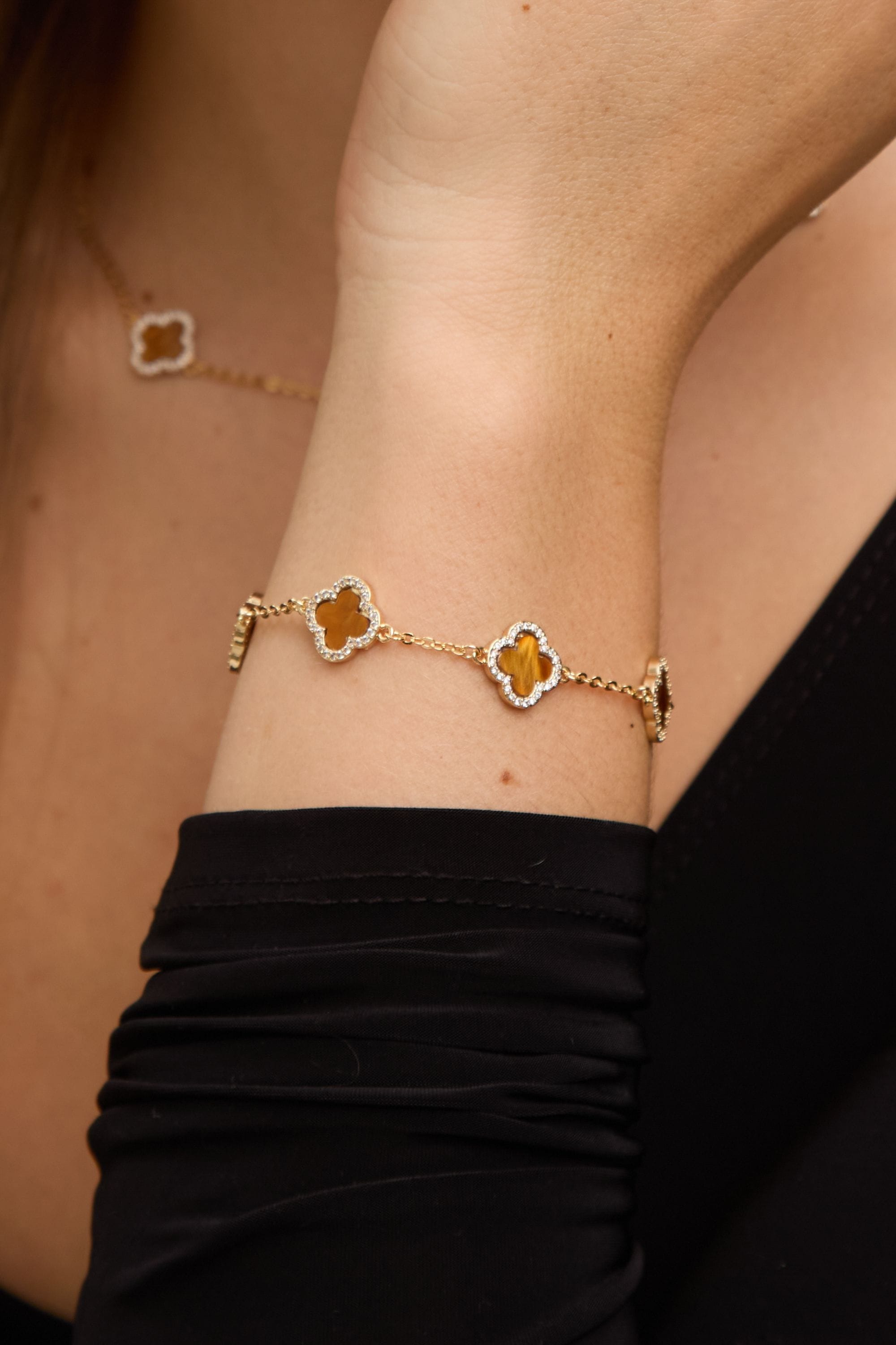 Jon Richard Gold Plated Tigers Eye Clover Bracelet image 4