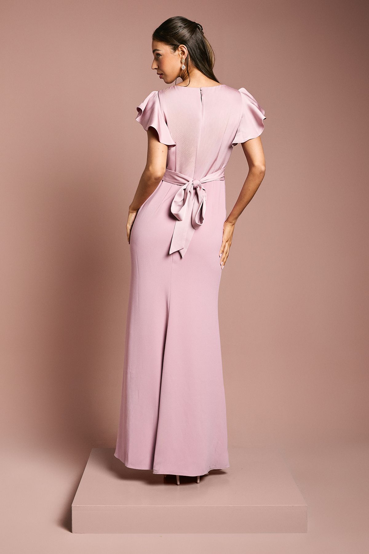 Coast Coast Honoured V Neck Angel Short Sleeve Satin Maxi Bridesmaid Dress Antique Rose image 5