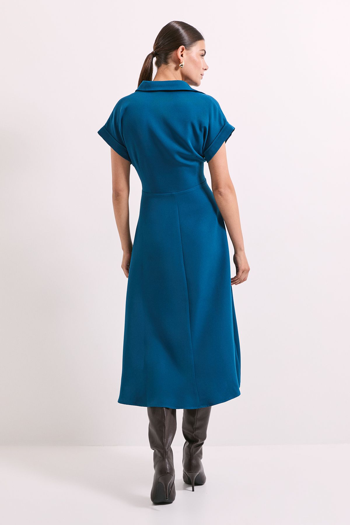 Principles Teal Front Tie Shirt Midi Dress Teal image 4