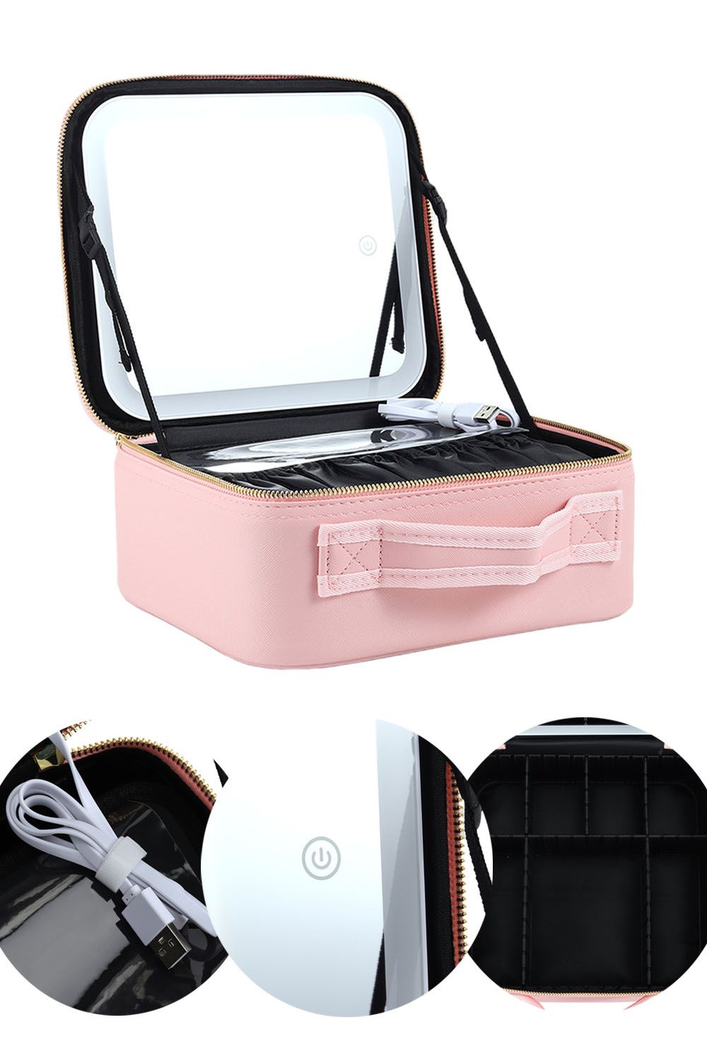 Living and Home Makeup Storage Bag with Three Colour LED Mirror image 4