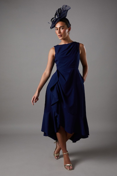 Coast Crepe Ruffle Dress With Low Back Navy