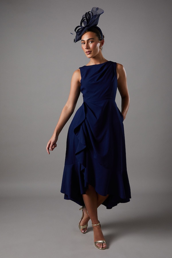 Coast Crepe Ruffle Dress With Low Back Navy