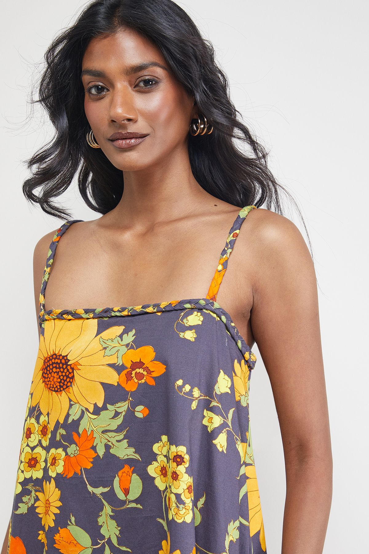 Warehouse Poplin Plaited Strap Sundress Floral image 4