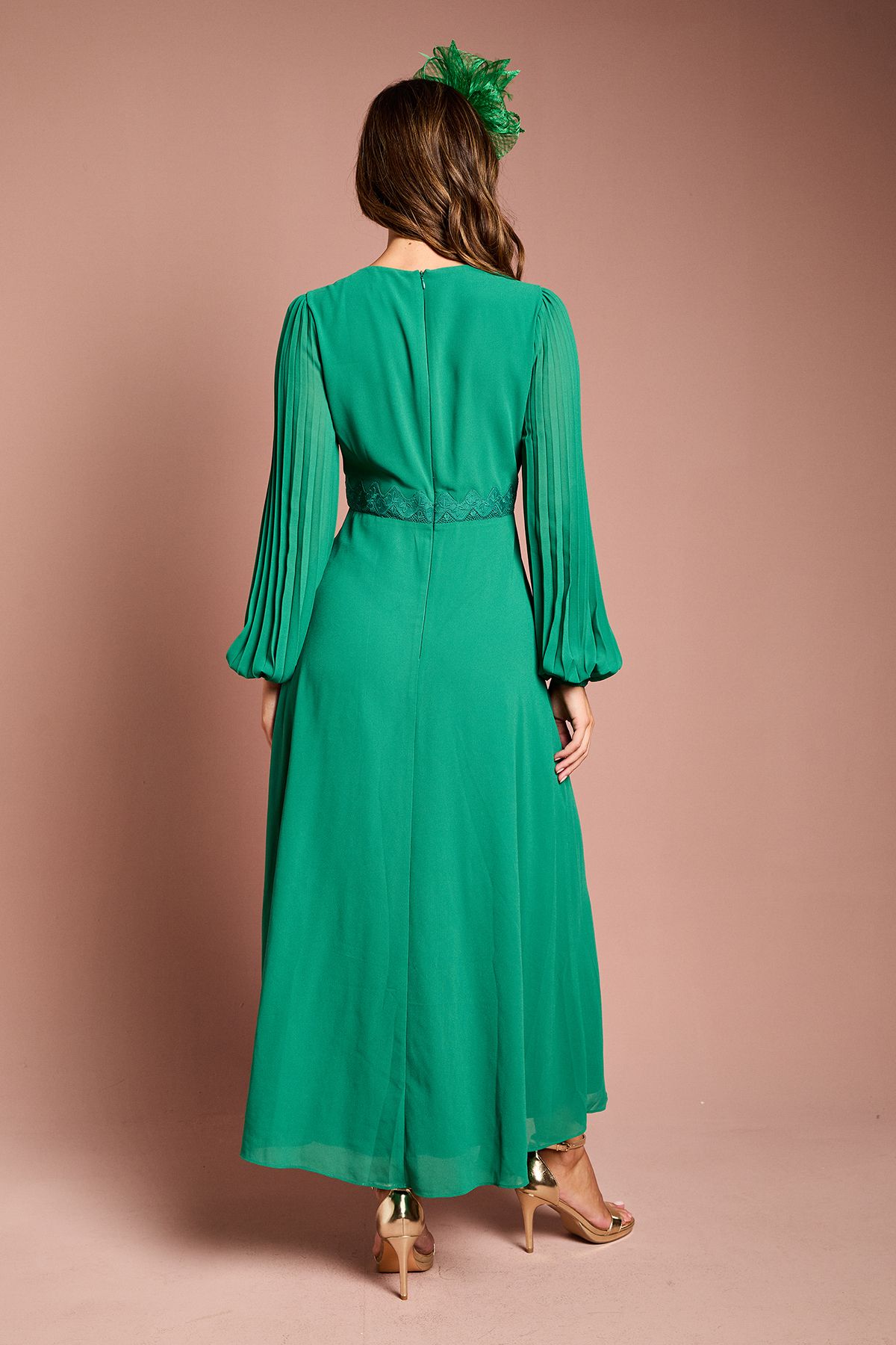 Coast Pleat Detail Lace Trim Maxi Dress Emerald image 5
