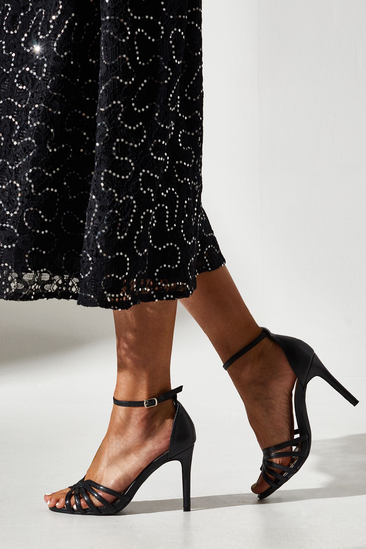 Coast Tilda Lattice Front High Heeled Sandals Black image 3