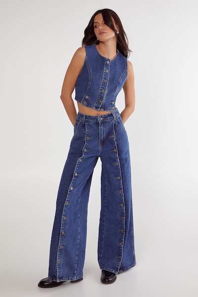 NastyGal Button Front Wide Leg Jean Dark Wash