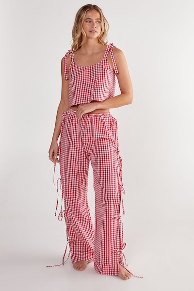 NastyGal Gingham Tie Side Pajama Pants Set Red