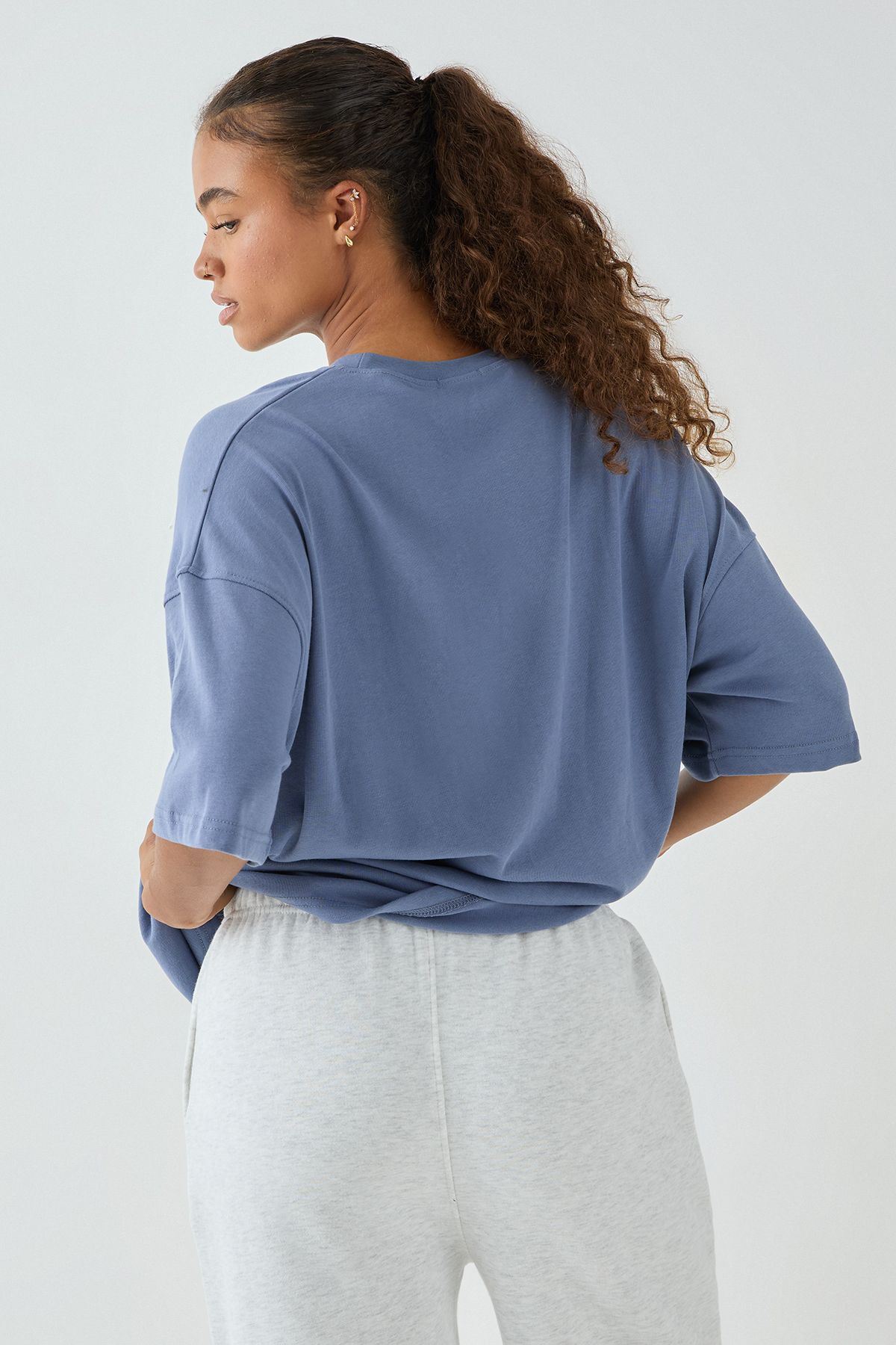 DSGN Studio DSGN Studio Script Embroidered Crew Neck Oversized T-Shirt Blue image 2