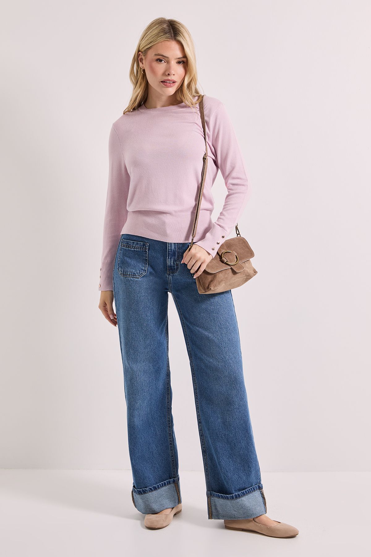 Dorothy Perkins Blush Crew Neck Button Cuff Jumper Blush image 2