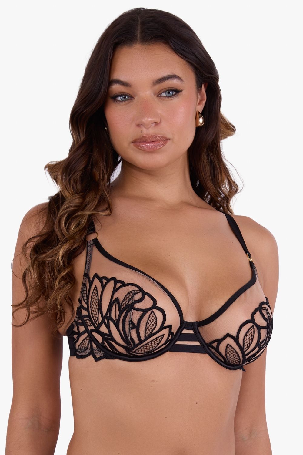 Playful Promises Eleanor Black Strappy Embroidery Thigh Harness image 1