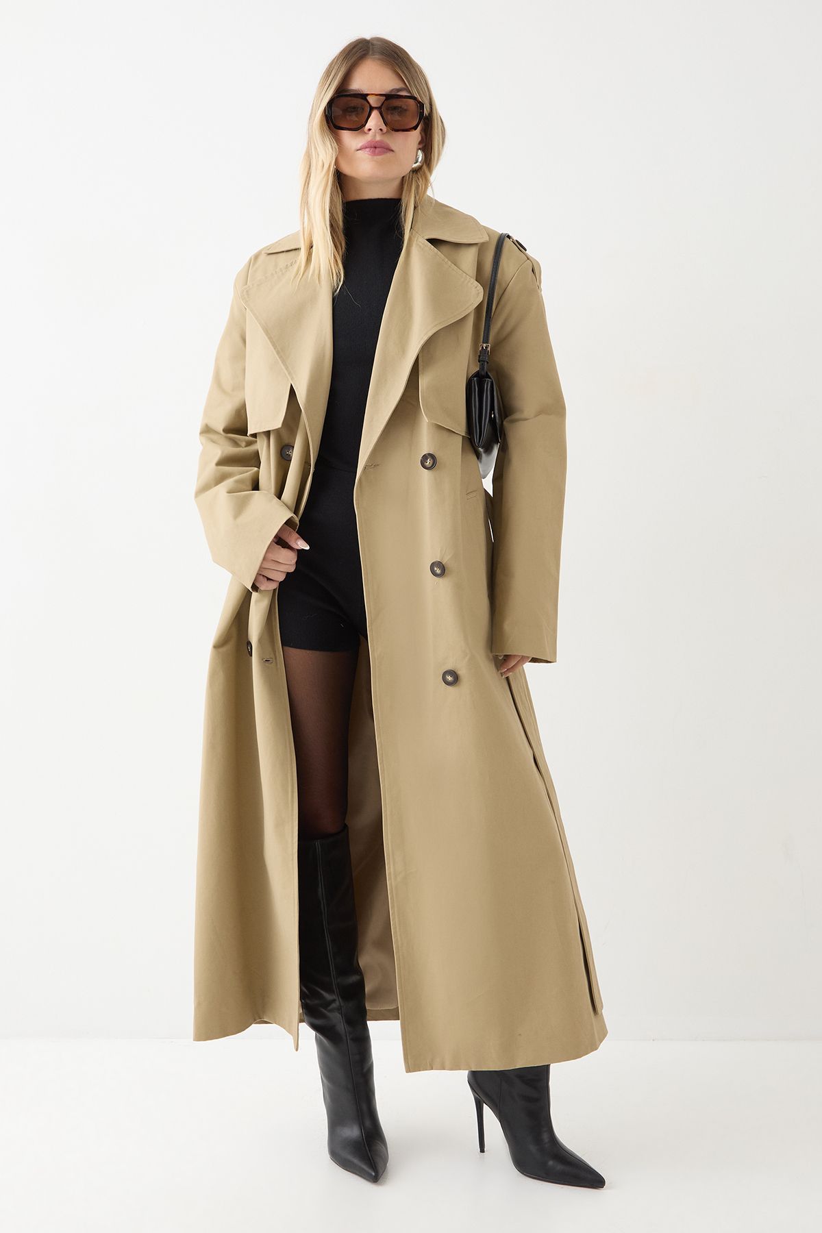MissPap Tailored Maxi Trench Coat Stone image 1