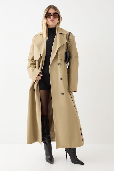 MissPap Tailored Maxi Trench Coat Stone