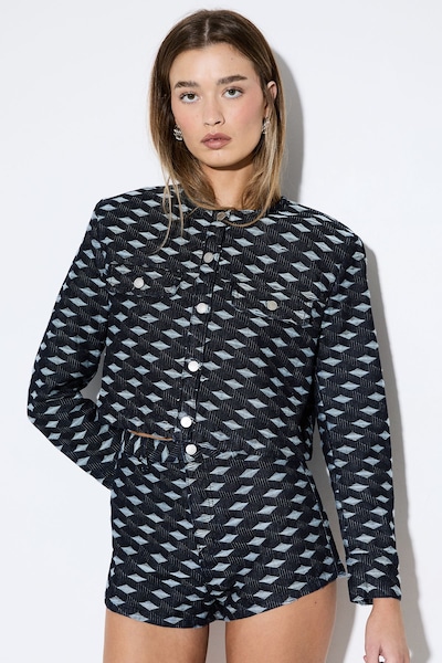 MissPap Premium Denim Diamond Textured Denim Trucker Jacket Indigo