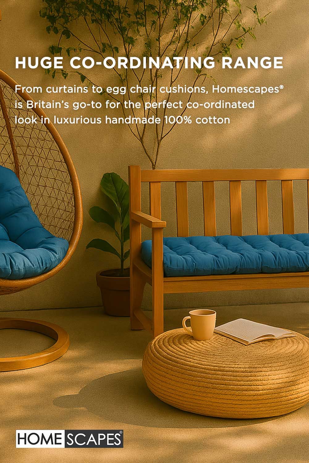 Homescapes Garden Bench Cushion Luxury 2 Seater Cotton Indoor Outdoor Pad, 108 x 42cm image 9