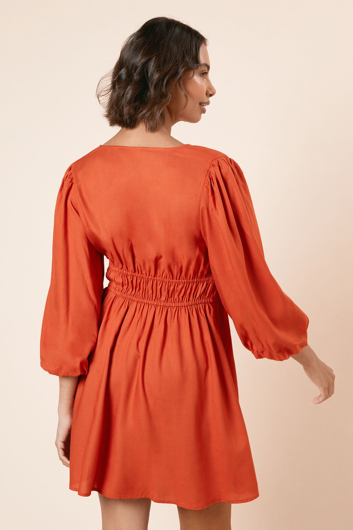 Dorothy Perkins Tie Detail Blouse Sleeve Mini Dress Ochre image 4