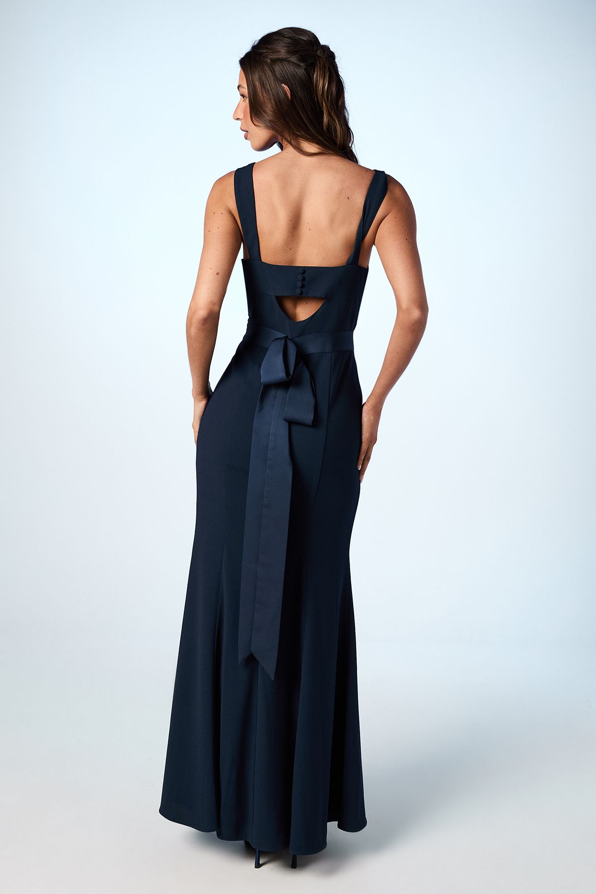 Coast Strappy Satin Bridesmaid Dress With Tie Back Detail Navy image 3