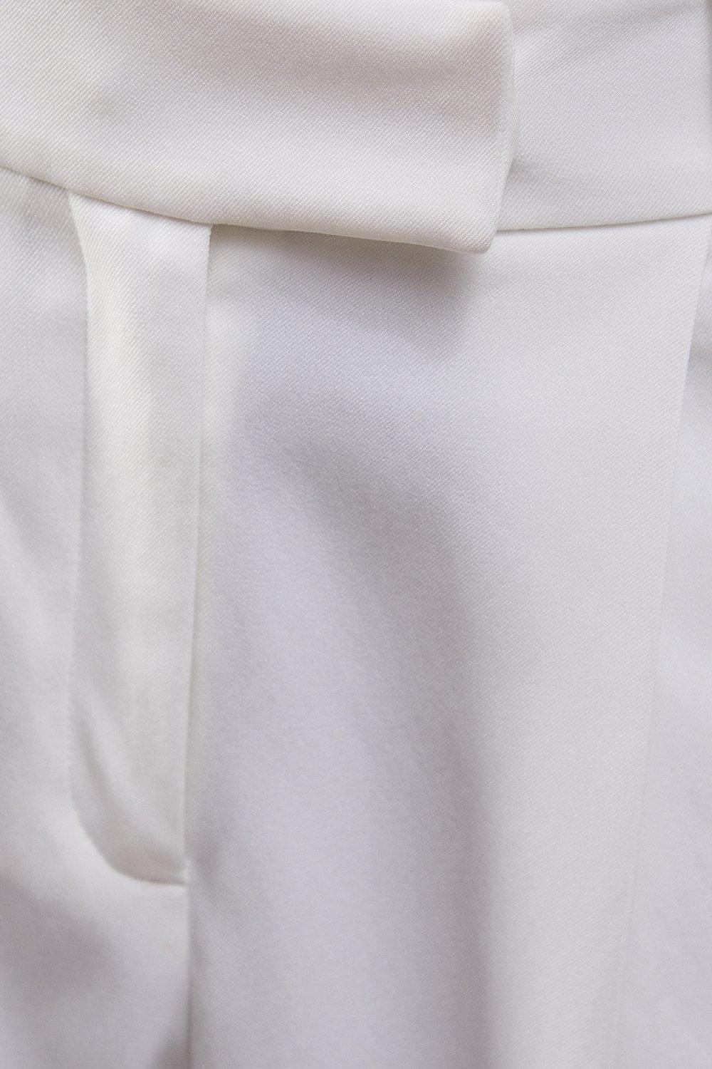 Warehouse Premium Wide Leg Turn Up High Waisted Trouser Ivory image 5