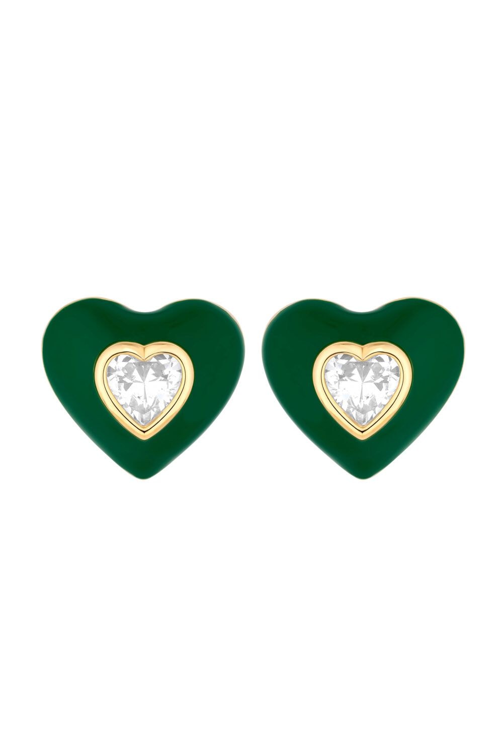 Jon Richard Gold Plated Green Enamel Heart Stud Earrings image 1