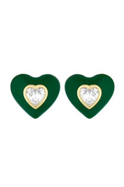 Jon Richard Gold Plated Green Enamel Heart Stud Earrings