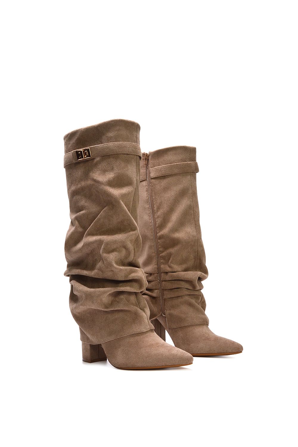 XY London 'Zaria' Slouchy Block Heel Knee High Fold Over Boots image 3