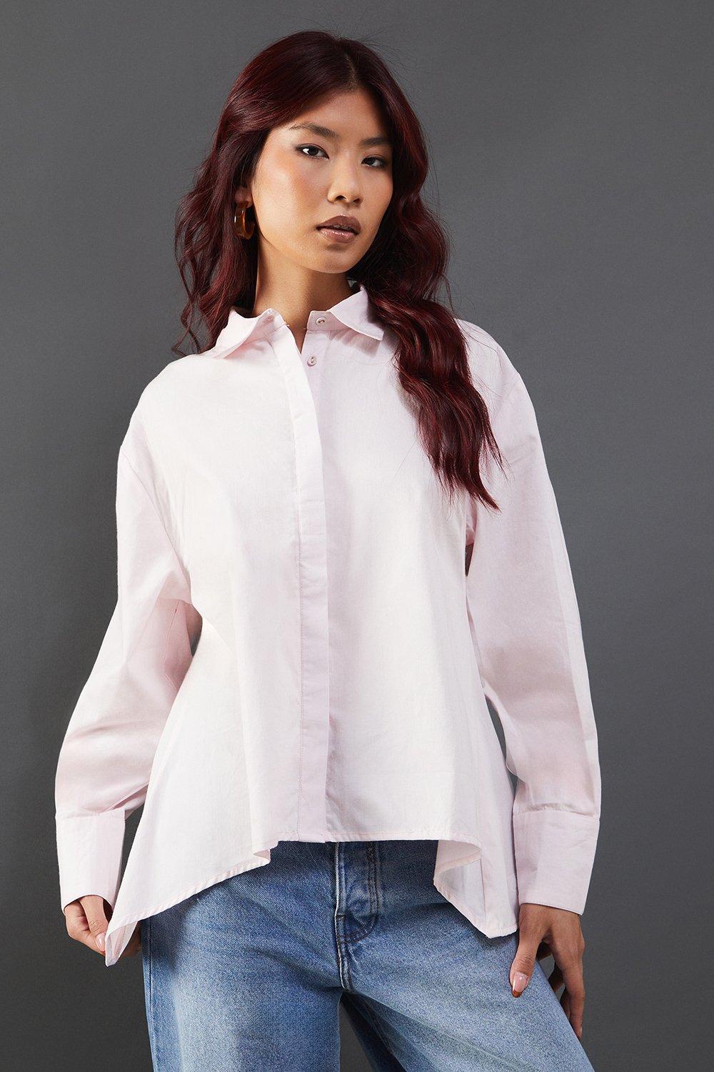 Warehouse Poplin Open Tie Back Shirt Pale Pink image 1