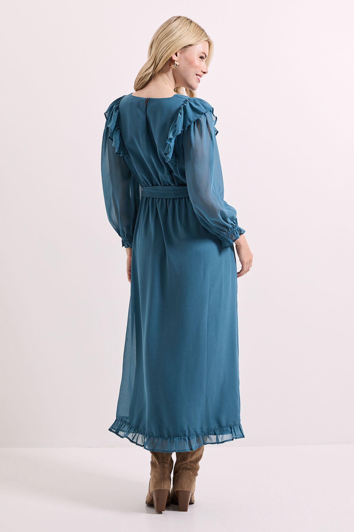 Dorothy Perkins Blouson Sleeve Frill Midi Dress Blue image 4