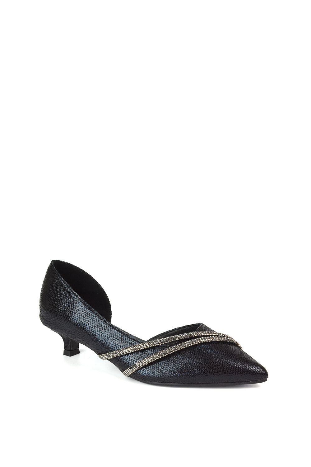 XY London 'Kirsty' Pointed Rhinestone Low Kitten Heel Court Shoes image 2