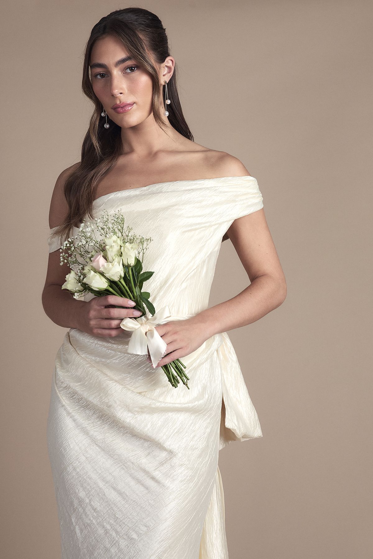 Coast Draped Corset Bow Maxi Wedding Dress Ivory