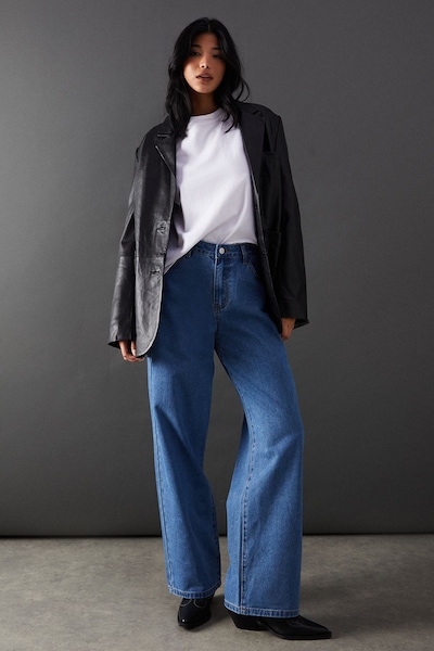 Warehouse Low Rise Denim Dad Jean Mid Wash