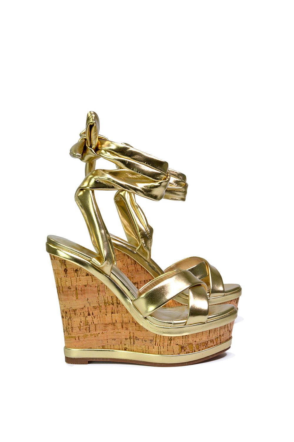 XY London 'Kammie' Lace Up Strappy Cork Platform Wedge Heel Sandal Shoes image 2