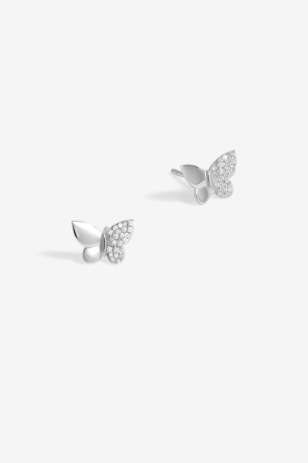 Simply Silver Sterling Silver 925 Polished and Pave Butterfly Stud Earrings image 1