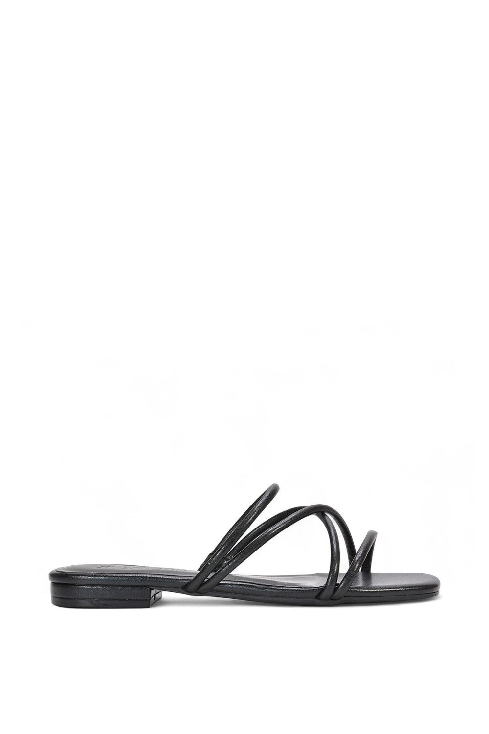 XY London 'Suzzie' Strappy Flat Slip On Square Toe Slider Mule Sandals