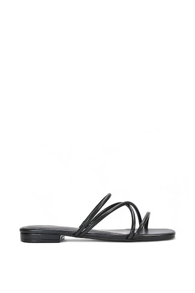 XY London 'Suzzie' Strappy Flat Slip On Square Toe Slider Mule Sandals