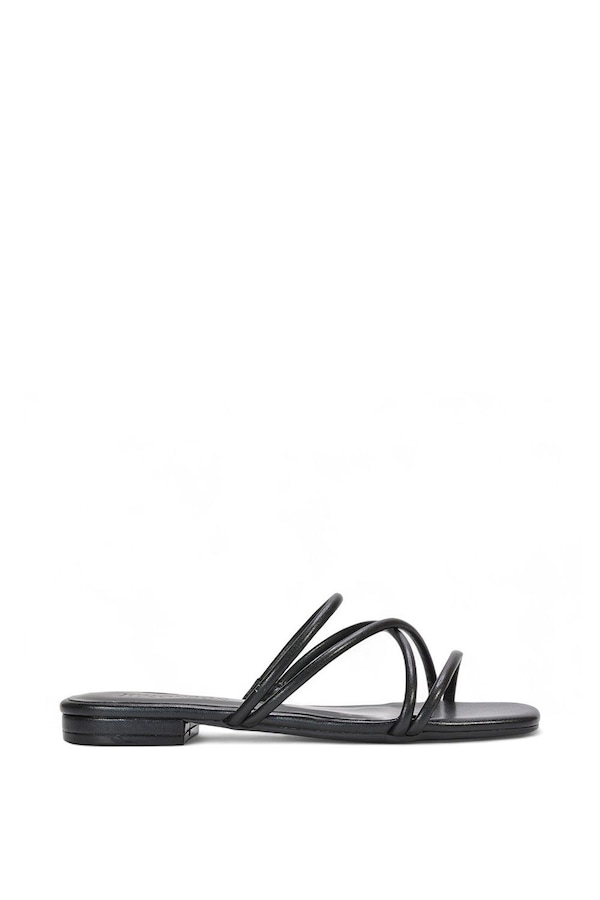 XY London 'Suzzie' Strappy Flat Slip On Square Toe Slider Mule Sandals
