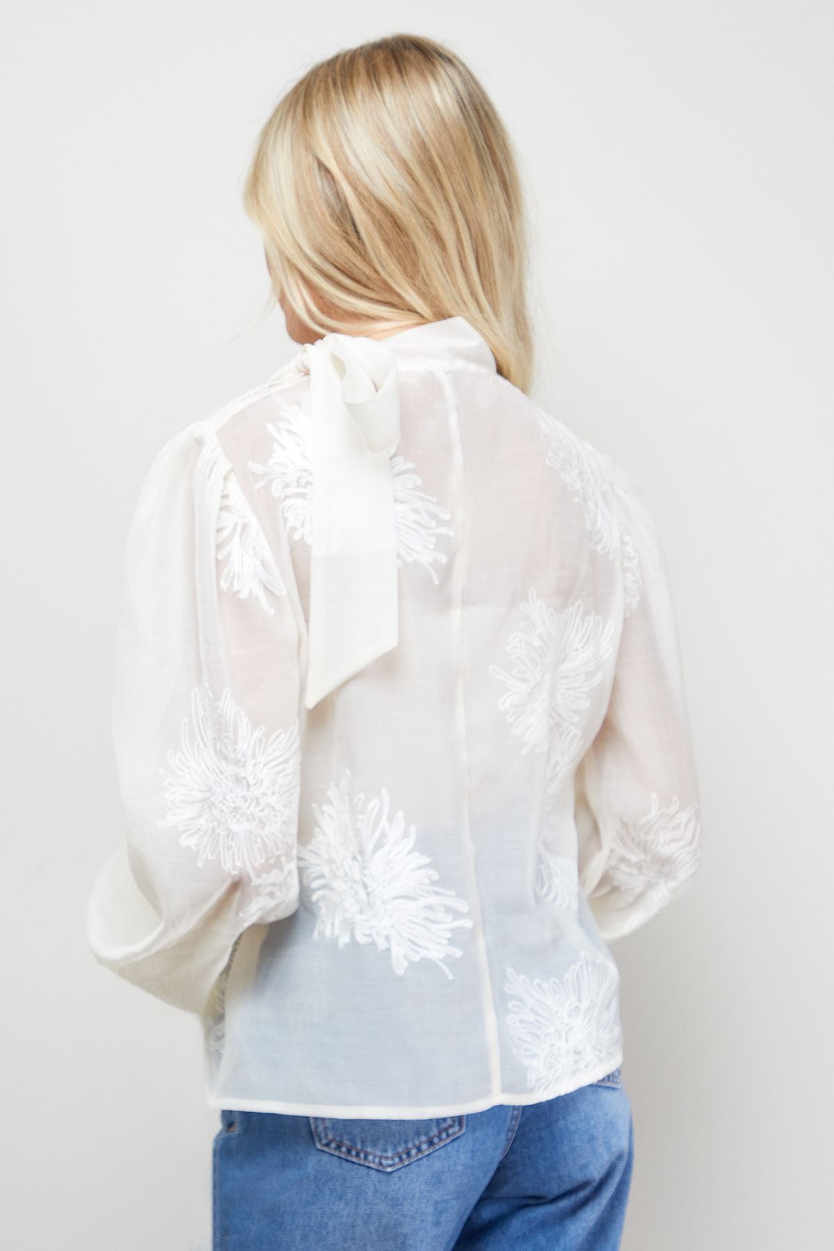 Oasis Embroidered Tie Neck Blouse Mocha image 3