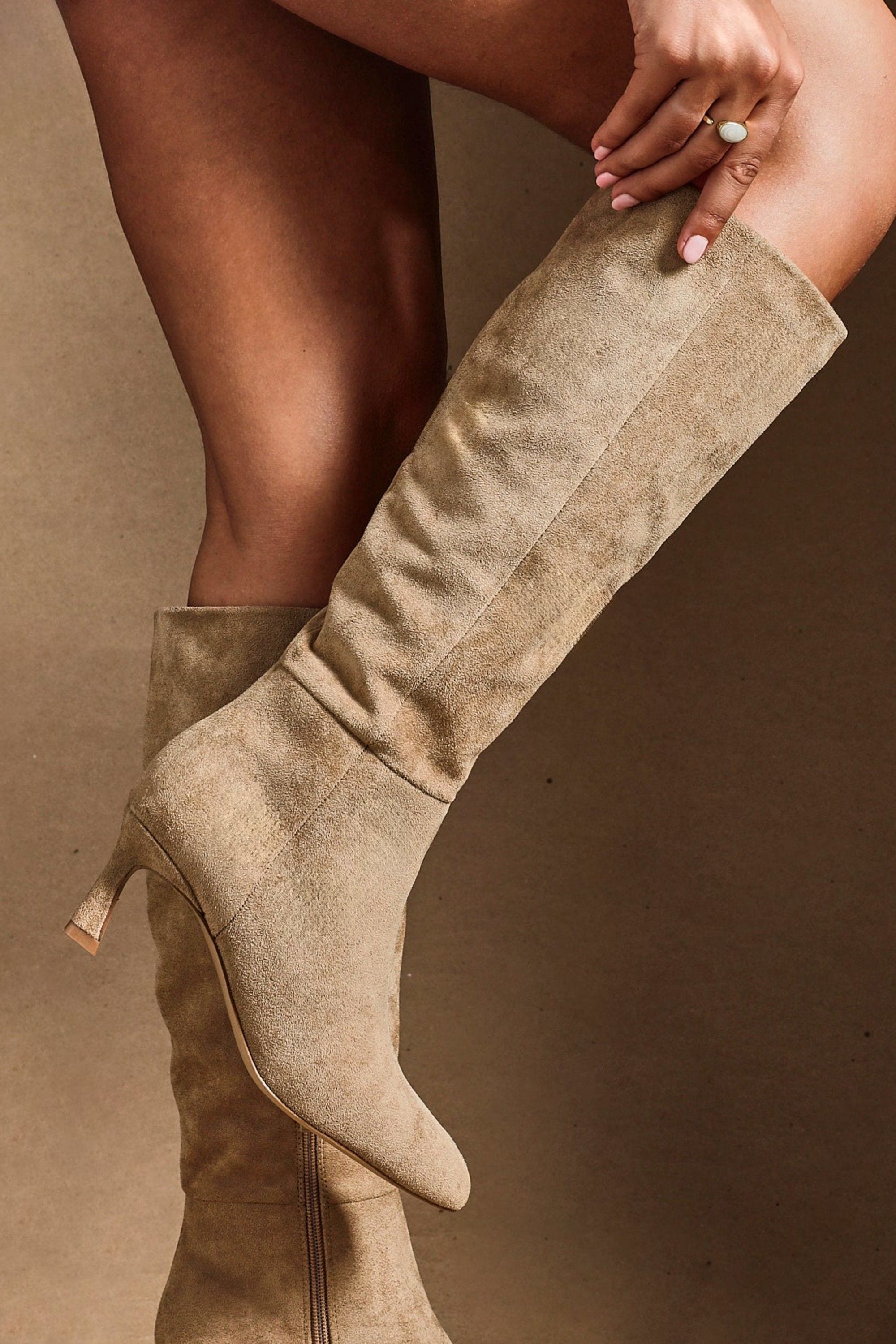 Linzi Rush Beige Faux Suede High Leg Stiletto Boots image 6