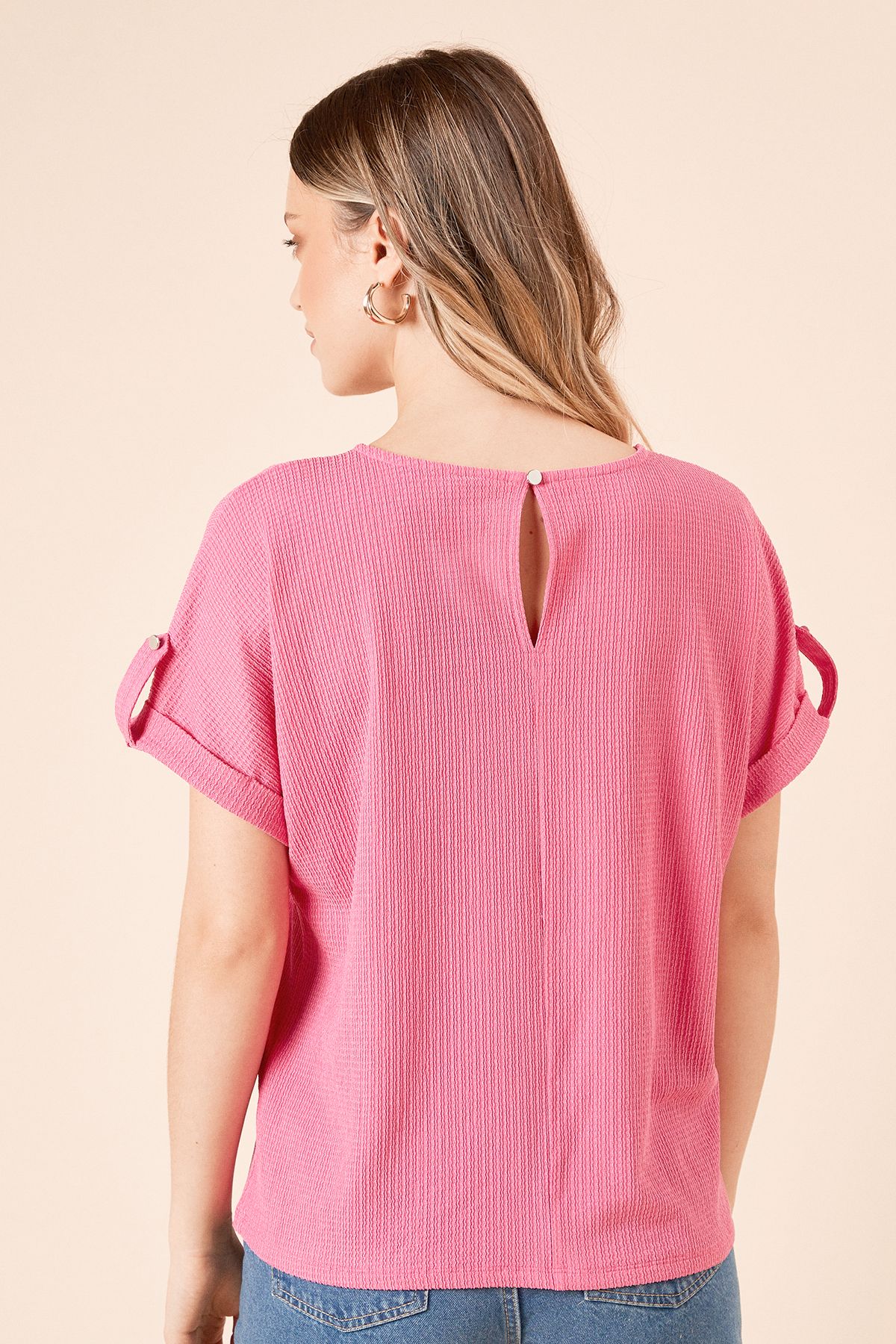 Dorothy Perkins V Neck Roll Sleeve Jersey Top Pink image 4
