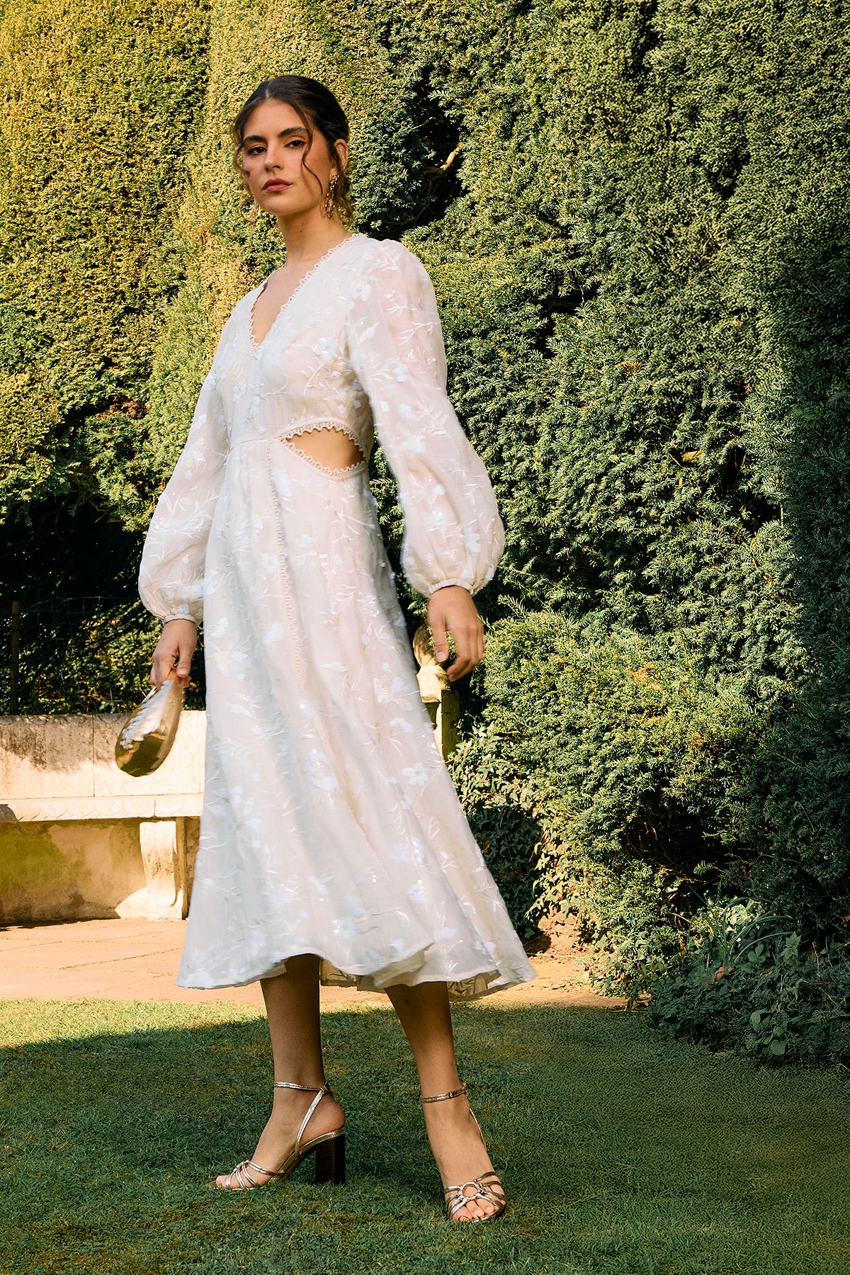 Oasis Chiffon Sequin Embellished Floral Midaxi Dress Ivory image 1