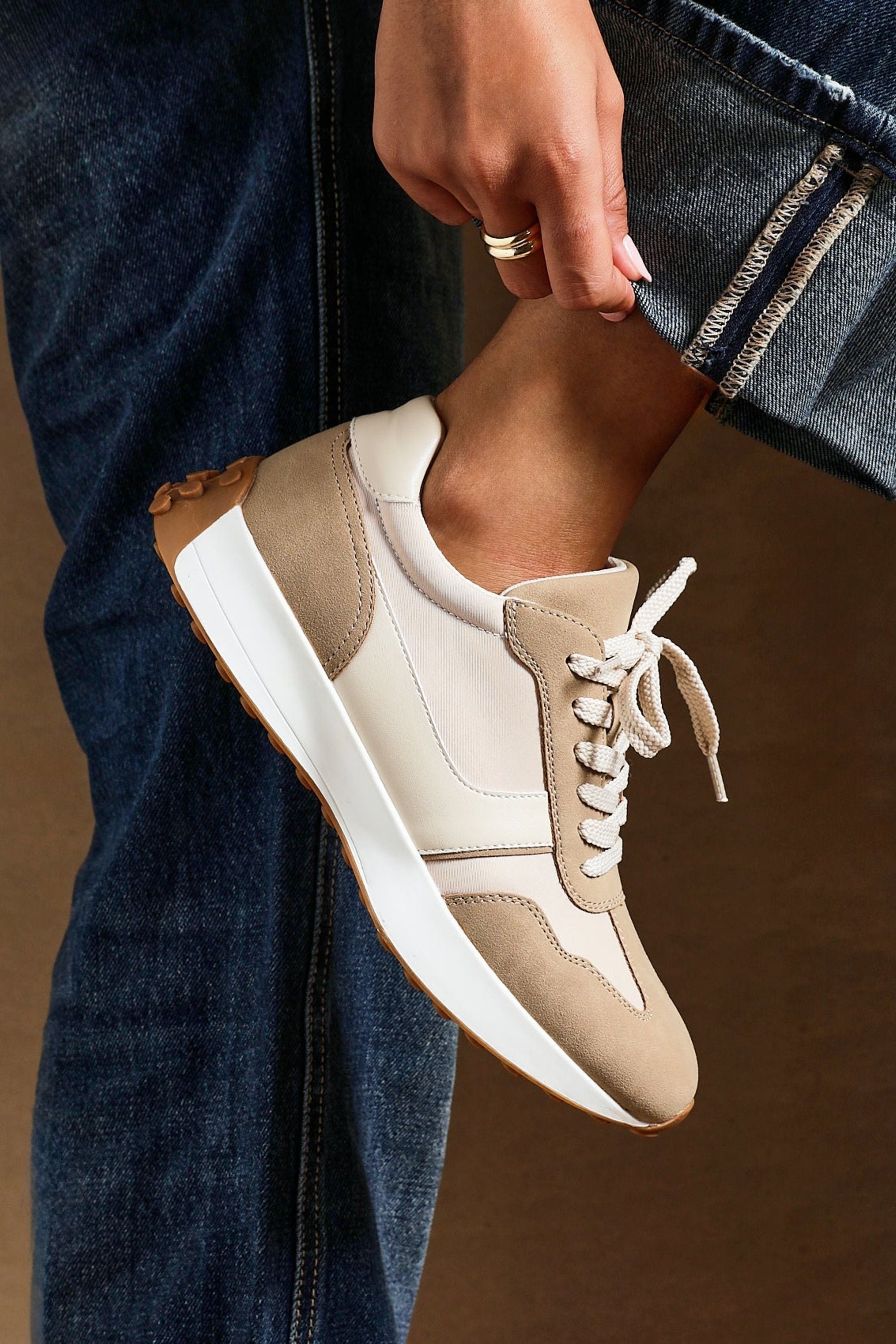 Linzi Hustle Beige Suede Mix Sports Trainers image 2