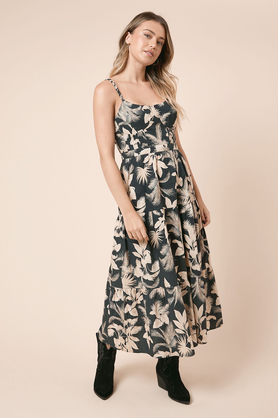 Dorothy Perkins Black Palm Twist Detail Strappy Midi Dress Black image 1