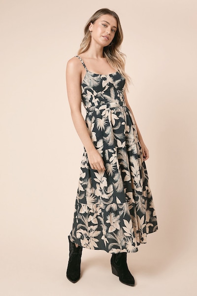 Dorothy Perkins Black Palm Twist Detail Strappy Midi Dress Black