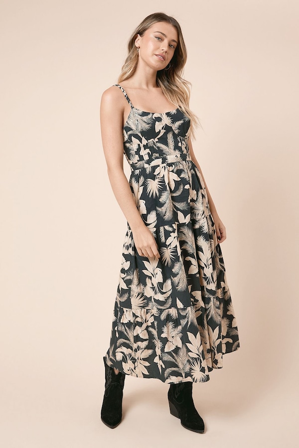 Dorothy Perkins Black Palm Twist Detail Strappy Midi Dress Black