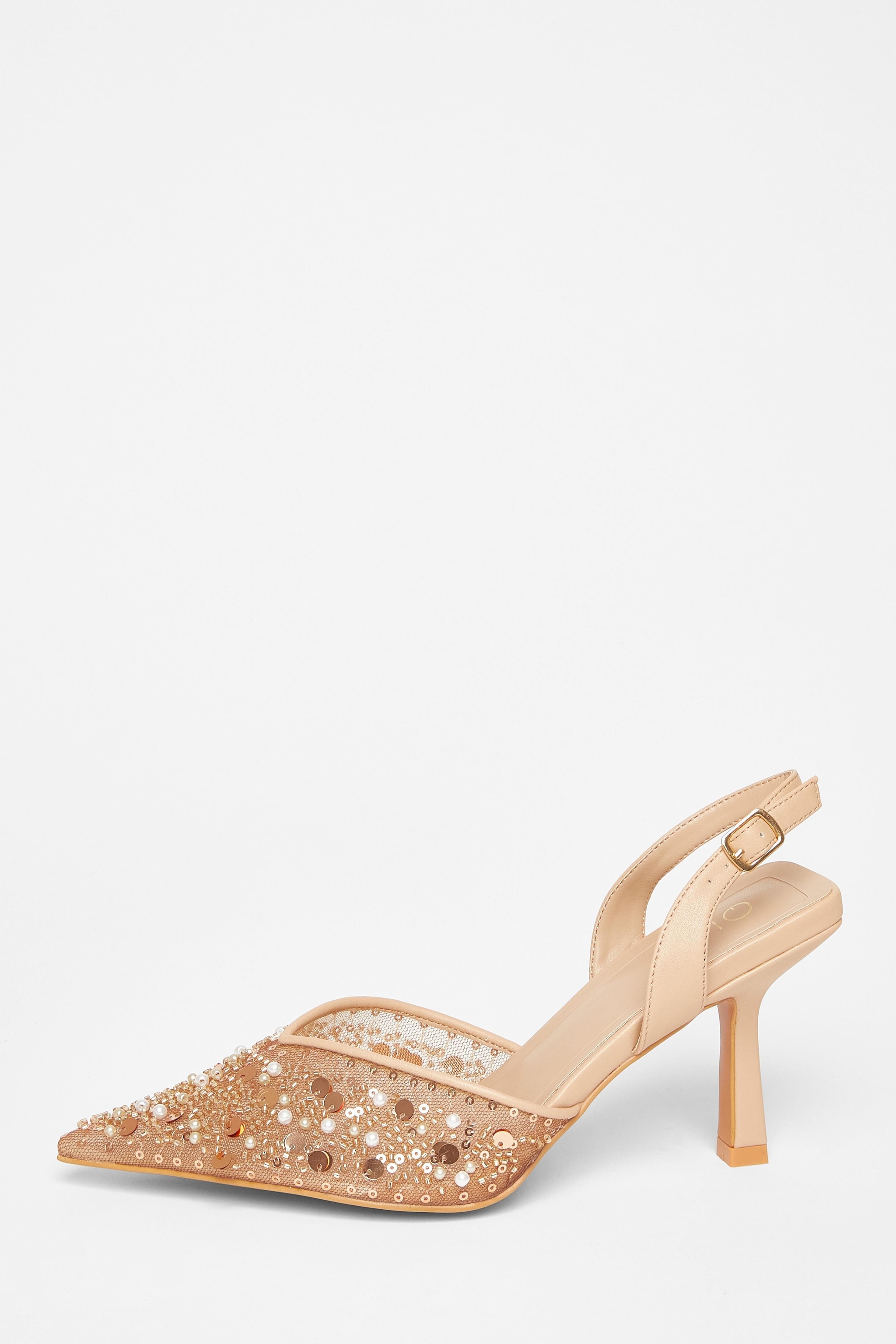 Quiz Nude Sequin Slingback Court Heels image 3